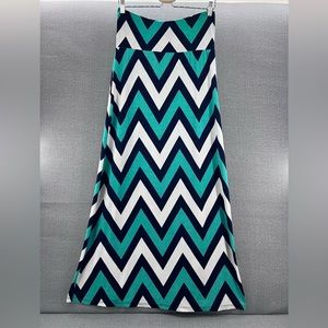 Tovia Maternity Women’s Chevron Striped White/Navy/Teal Maxi Skirt Size L